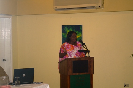 Permanent Secretary in the Ministry of Education on Nevis Mrs. Lornette Queeley-Connor delivering remarks at the 7th Annual Teachers Awards and Recognition Ceremony at the Mount Nevis Hotel on December 15, 2012
